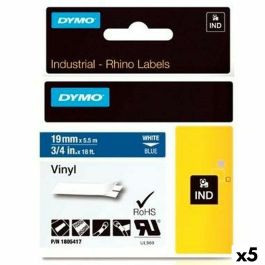 Cinta Laminada para Rotuladoras Dymo Rhino 19 mm x 5,5 m Azul Blanco Vinilo (5 Unidades) Precio: 107.49999975. SKU: S8424181