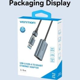 Vention CFQHB Adaptador USB/USB-C a RJ45 Gigabit Ethernet 1000Mbps Gris, Carcasa de Aleación de Aluminio