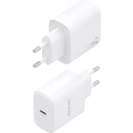 Aisens Cargador Pared GaN A110-0969, 1xUSB Tipo-C, 45W, Blanco, Carga Rápida Portátiles y Móviles