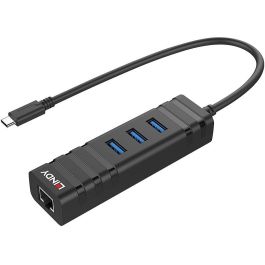 Lindy Hub y Convertidor Gigabit Ethernet USB 3.2 Type C con 3 Puertos USB 3.0 Type A