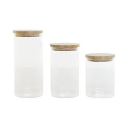 DKD Home Decor Bote Transparente Natural Set de 3 Piezas Borosilicato Bambú Vidrio 10 x 22.3 x 10 cm Precio: 17.69000035. SKU: B17B6EBNN9