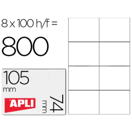 Apli Etiquetas Adhesivas 105x74 mm Inkjet-Láser C-Rectos 8 X 100H Blanco Precio: 18.49999976. SKU: S8400831