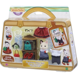 Sylvanian Families 5462 Set Maleta de Moda y Hermana Mayor Gato Bicolor, Muñeca para Niños y Niñas