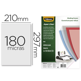 Fellowes Tapas de Encuadernación Din A4 PVC Transparente Cristal 180 Micras Pack 100 Unidades Precio: 10.69000031. SKU: S8407245