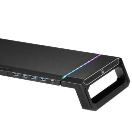 Ewent EW1268 Soporte Elevador de Monitor Escritorio con 4 Puertos USB 3.0, Iluminación RGB, Cajón y Soporte Móvil, Plegable Ergonómico Negro Ewent EW1268 Soporte Elevador de Monitor Escritorio con 4 Puertos USB 3.0, Iluminación RGB, Cajón y Soporte Móvil, Plegable Ergonómico Negro