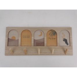 DKD Home Decor Perchero de Pared Boho en MDF, Diseño Natural y Multicolor, 56 cm Ancho x 5 cm Fondo x 23.5 cm Alto