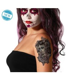 Tatuaje Temporal Mujer Calavera con Flores para Disfraz Día de Muertos o Halloween, Efecto Realista Precio: 0.49999983. SKU: B1ET9J66WL