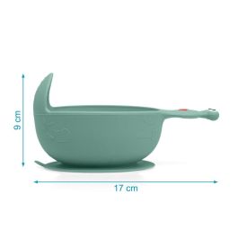 KioKids Cuenco Antideslizante de Silicona Caracol Verde Salvia con Ventosa para Bebés +6 Meses, Apto Lavavajillas y Microondas