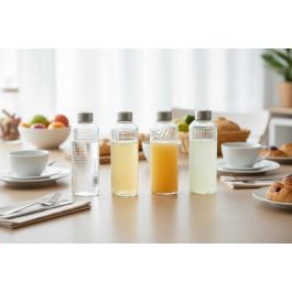 Inde Botella de Vidrio Transparente 750 ml con Tapa de Acero La Mediterránea 7.7 x 7.7 x 21 cm