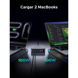 Ugreen Cargador de Escritorio Rápido 200W, 2 USB-A + 4 USB-C, GaN, Negro/Gris