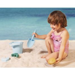 KioKids Set Juego de Playa 100% Silicona Azul de 5 Piezas (Cubo, Pala, 3 Moldes) para Niños +18 Meses Suave y Seguro
