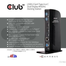 Club 3D 4K Dockingstation 60Hz USB3 -> 6xUSB3/2xDP/LAN/Audio Negro