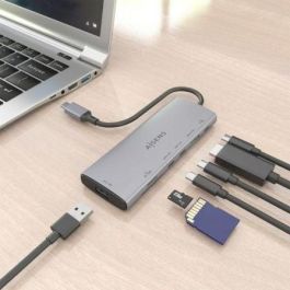 Aisens ASUC-7P031-GR Docking USB Tipo-C 7 en 1 con HDMI 4K, 3xUSB 10Gbps, Lector Tarjetas y PD 100W Gris