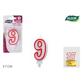 Vela Blanca Con Borde Rojo 7 cm N.9 Algon (36 Unidades) Precio: 7.79000057. SKU: B158S98FEB