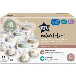 Tommee Tippee Closer to Nature Pack de 6 Biberones 260ml con Tetina Anticólicos, Imita Pecho Materno y Silicona Suave, Sin BPA