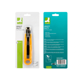 Q-connect XD-123 Cutter de Seguridad Retráctil con Asa para Colgar, Cuchilla Ancha 18 mm, Plástico Resistente, Amarillo, 1 Unidad