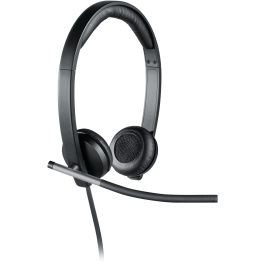 Logitech Auriculares con Micrófono H650E, Cancelación de Ruido, Compatibles con Skype, USB