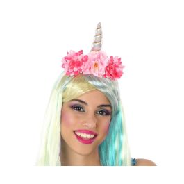 Diadema Carnaval Unicornio Mujer Adulto con Cuerno Plateado y Flores Rosadas Precio: 1.49999949. SKU: S1130976