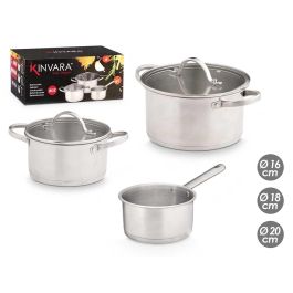 Set 3 Cacerolas Acero Inoxidable con Tapas de Cristal Kinvara - 16, 18, 20 cm (2 Unidades) Precio: 50.49999977. SKU: B12DDJXM98