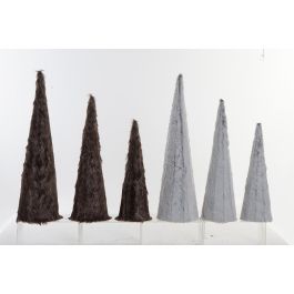 Cono Navidad Alpina DKD Home Decor Marron Blanco 16 x 60 x 16 cm Set de 3