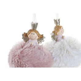 Decoracion Colgante Navidad Fantasia DKD Home Decor Rosa Palo Blanco 6 x 9 x 6 cm (12 Unidades)