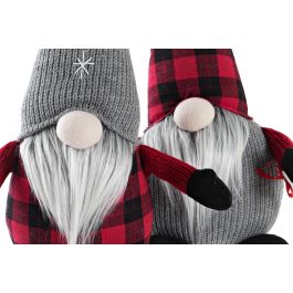 DKD Home Decor Figura Navidad Alpina Rojo Negro Poliester Tartan 15 x 38 x 25 cm (2 Unidades)