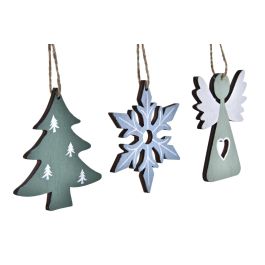 Decoracion Colgante Navidad Moderna DKD Home Decor Azul Verde 8 x 1.5 x 21 cm Set de 3