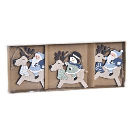 Decoracion Colgante Navidad Moderna DKD Home Decor Verde Azul 8 x 1.5 x 21 cm Set de 3