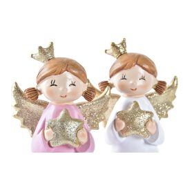 Figura Navidad Fantasia DKD Home Decor Rosa Blanco 5 x 14 x 7 cm (2 Unidades)