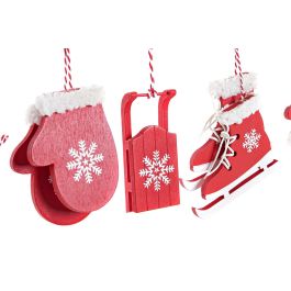 Decoracion Colgante Navidad Tradicional DKD Home Decor Rojo Blanco 17 x 2 x 22 cm Set de 6 (3 Unidades)