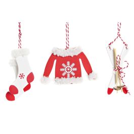 Decoracion Colgante Navidad Tradicional DKD Home Decor Rojo Blanco 17 x 2 x 22 cm Set de 6 (3 Unidades)