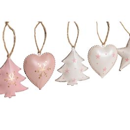 Decoracion Colgante Navidad Fantasia DKD Home Decor Rosa Palo Blanco 10 x 3 x 10 cm Set de 8 (3 Unidades)