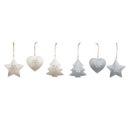 Decoracion Colgante Navidad Moderna DKD Home Decor Blanco Gris 2 x 7 x 7 cm Set de 6 (2 Unidades)