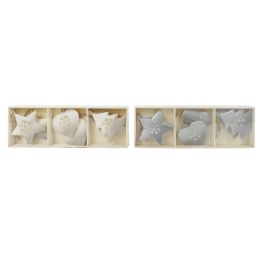 Decoracion Colgante Navidad Moderna DKD Home Decor Blanco Gris 2 x 7 x 7 cm Set de 6 (2 Unidades)