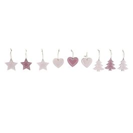 Decoracion Colgante Navidad Fantasia DKD Home Decor Rosa Palo Rosa 1 x 6.5 x 6.5 cm Set de 9 (3 Unidades)