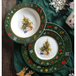 Vajilla Navidad Tradicional DKD Home Decor Verde Blanco 26.5 x 2.5 x 26.5 cm Set de 18