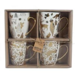 Mug Navidad Moderna DKD Home Decor Dorado Blanco 12 x 10 x 8 cm Set de 4