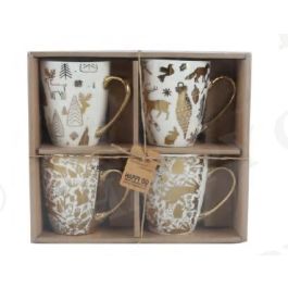 Mug Navidad Tradicional DKD Home Decor Rojo Blanco 8 x 10 x 12 cm Set de 4