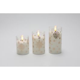 Vela Led Navidad Moderna DKD Home Decor Blanco Dorado 7.5 x 15 x 7.5 cm Set de 3