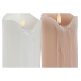 Vela Led Navidad Fantasia DKD Home Decor Blanco Rosa Palo 7.5 x 20 x 7.5 cm (2 Unidades)