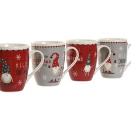 DKD Home Decor Mug Navidad Fantasía Rojo Gris Gnomo Porcelana 340ml (12 Unidades) 8 x 10.5 x 12 cm