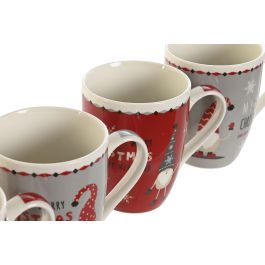 DKD Home Decor Mug Navidad Fantasía Rojo Gris Gnomo Porcelana 340ml (12 Unidades) 8 x 10.5 x 12 cm