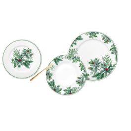 Vajilla Navidad Alpina DKD Home Decor Verde Blanco 27 x 2 x 27 cm Set de 18