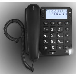 Doro Teléfono Fijo Amplificado para Personas Mayores, Doro Magna 4000 Negro - Volumen +60dB, Timbre Fuerte, Pantalla Grande, Botones Grandes, HAC