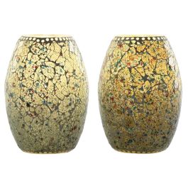 DKD Home Decor Lámpara de Sobremesa Indio Craquelado de Cristal Verde Menta Azul Celeste E14 25W 14x14x19 cm Pack 2 Unidades