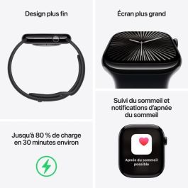 Apple Watch Series 10 GPS, 42 mm, con Caja de Aluminio en Negro Azabache y Correa Deportiva Negra Talla M/L