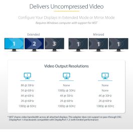 StarTech MST HUB Divisor 3 Puertos DisplayPort 1.4 a 3x DisplayPort, 8K Ultra HD, Alimentado por USB, Compatible con Windows
