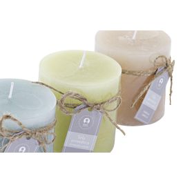 DKD Home Decor Vela de Cera 32h Colección Rustik aw Colores Surtidos Marrón, Verde y Azul 6.8x7x6.8 cm Pack 12 Unidades