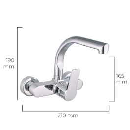 Edm Grifo Monomando de Cocina Altea Cromado Caño Bajo Empotrado Latón con Mango Zinc 21x19cm (01189) (01660/01668)