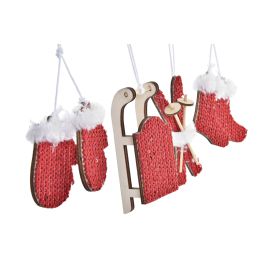 DKD Home Decor Decoración Colgante Navidad Alpina, Set de 6 Unidades, Poliéster, Rosa Rojo, 16x3x16 cm